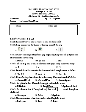 Đề kiểm tra học kì II Tin học lớp 3 - Năm học 2012-2013 - Trường TH Nhuế Dương